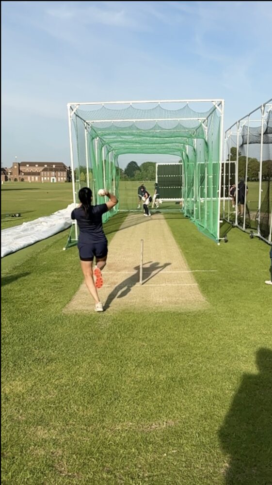 Filming from behind the bowler